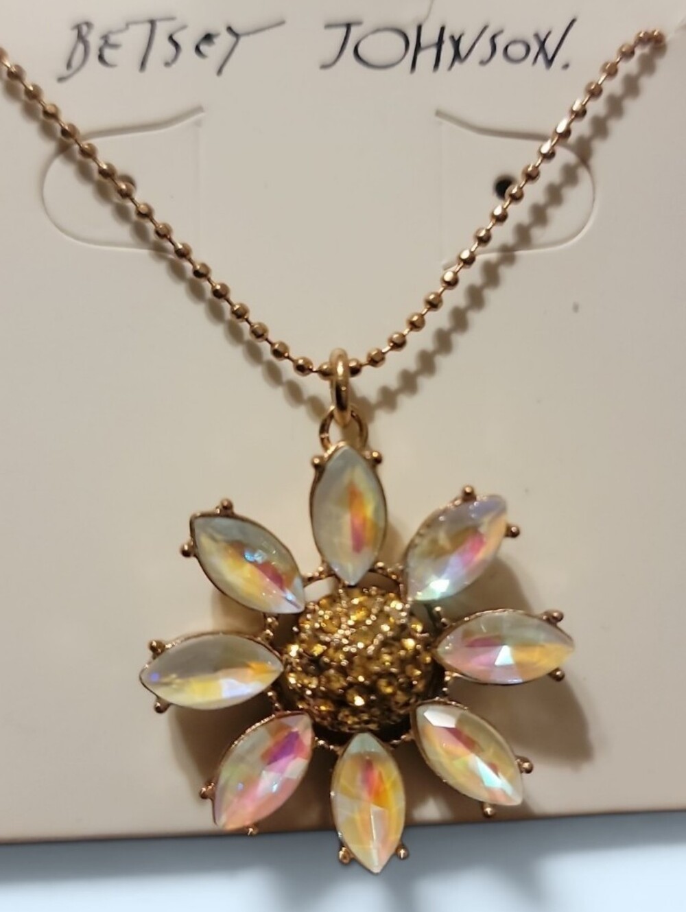 Betsy Johnson Gold-Tone Iridescent Flower Pendant Necklace - Women Jewelry